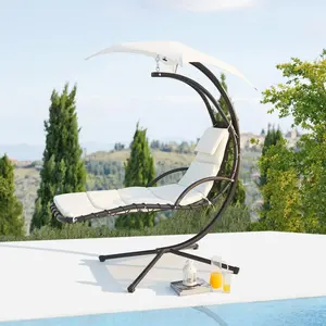 Cadeira de balanço casual ao ar livre, em forma de lua, pendurado, rede, cadeira com cobertura
