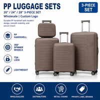 Valises sans fermeture éclair en PP rigide beige, prêtes pour l'audit d'usine, ensemble de voyage avec roues pivotantes, coque côtelée, assortiment de couleurs ODM