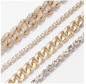 Custom Jewelry Iced Out Diamond Alloy Stainless Steel Chain Bracelet For Women