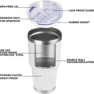 Gobelet isotherme en acier inoxydable à double paroi sous vide de 30 oz avec couvercle et paille, isolation thermique de 12 à 24 heures, robuste pour les voyages, blanc - Product Image 4