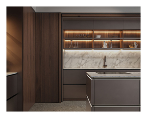 Sistema <span class=keywords><strong>Cucina</strong></span> Personalizzato con <span class=keywords><strong>Dispensa</strong></span> Nascosta, Elettrodomestici Integrati, Isola in Marmo e Vetrina con Illuminazione LED - Product Image 3