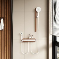Ensemble de douche vintage sans robinetterie apparente, en cuivre massif, avec pommeau de douche en céramique et noyer, pour petites salles de bain, fixation murale couleur crème