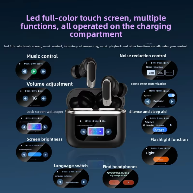 V8 Smart Screen TWS Earbuds 144 Languages AI Translation ANC Noise Cancelling Wireless Headphones Full Color Display