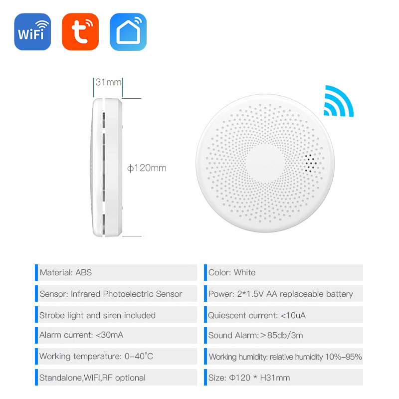 Tuya WiFi Smart CO and Smoke Alarm Detector 2 in 1 Combination alarm sound 85dB Wifi Smoke and Carbon Monoxide Alarm Detector