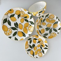 Service de table en céramique au design citron moderne et populaire, 24 pièces, assiettes en porcelaine en forme de lune avec logo personnalisé