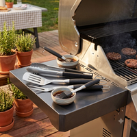 Ensemble d'accessoires pour barbecue de camping, 4 brosses à badigeonner portables en acier inoxydable de 16 pouces avec manche noir