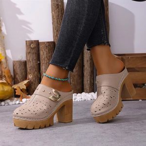 Tzduoya - Mules de Tacón Grueso con Plataforma Perforada, de Piel Sintética, Estilo Retro, Casuales, para Exteriores, para <span class=keywords><strong>Mujer</strong></span> - Product Image 3