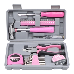 Kit d'outils miniatures de 29 pièces, boîte à outils rose de base pour le collège/dortoir, la maison et le bureau, kit d'outils de bricolage, réparations domestiques de base dans un étui portable - Product Image 1