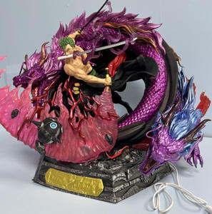 Figurine d'anime Roronoa Zoro style trois épées avec dragon violet et effets lumineux roses pour les collectionneurs sur le thème des pirates - Product Image 3