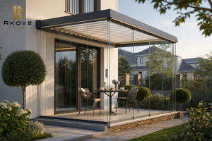 RKOVE RK-S1 3*4m Modern Aluminum Motorized Louvered Pergola with Glass Walls and <b>Sliding</b> Doors Outdoor Luxury Sunroom - Product Image 3