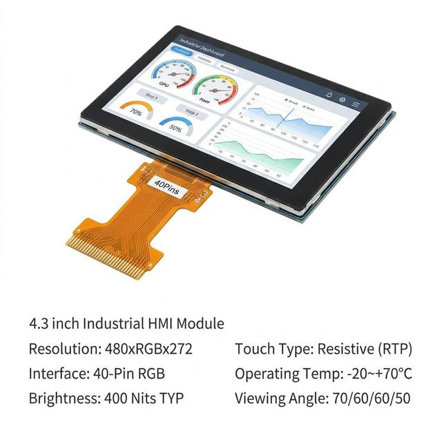4.3 Inch 480x272 RGB TFT LCD Module Resistive Touch Screen -20~70℃ Opertating Temp for Industrial HMI PLC Controller