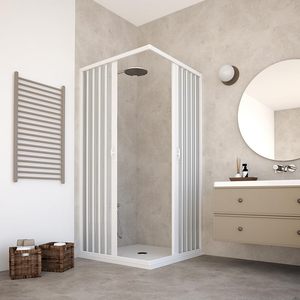 Cabine de <span class=keywords><strong>douche</strong></span> pliante à lattes blanches, entrée d'angle, <span class=keywords><strong>porte</strong></span> accordéon en ABS, design italien, gain de place, salle de bain, 700x700x1850mm, achat en gros - Product Image 1