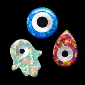 Mutiara Hamsa Bulat Mata Jahat 925 Perak Kalung Opal Sintetis