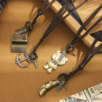 Collier unisexe en cuir style rétro avec pendentif, cordon en cuir réglable, bijoux vintage, cadeau pour hommes et femmes