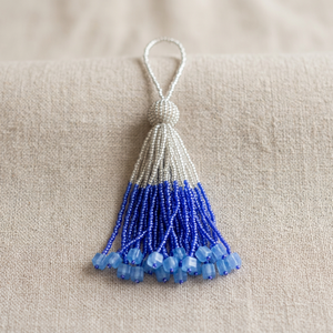Premium Handmade Luxury Silver Blue Glass Crystal Beaded Tassel Decorative Accessory Spiritual Wedding Gifts <b>Bags</b> Decor Custom - Product Image 2