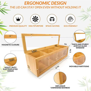Wood <strong>Tea</strong> <strong>Box</strong> 4 Compartments Polished Clear Acrylic Windows Magnet Lid Multifunction Home Fairy Theme Customized Color Logo - Product Image 6