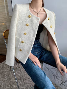 Vestes courtes en tweed épais d'hiver pour femmes-Cardigans à boutons-Mode élégante-Blazer court avec courbes-Manteaux pour femmes - Product Image 6