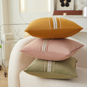 Nordic Solid Color <strong>Decorative</strong> <strong>Throw</strong> <strong>Pillow</strong> Soft Mink Butterfly Lace Patchwork Cushion Cover - Product Image 2