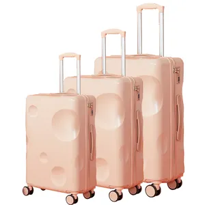 New Design Cute Cheese Polka Dot Hard Luggage Set ABS Fresh Student Trolley Case PC Carry on Luggage with Spinner Wheels