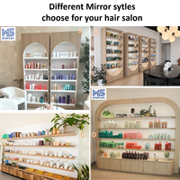 Mobilier de design moderne : Miroir lumineux en bois sur mesure, chaise noire durable pour salon de coiffure et de beauté, éclairage intégré, ensemble complet pour magasin