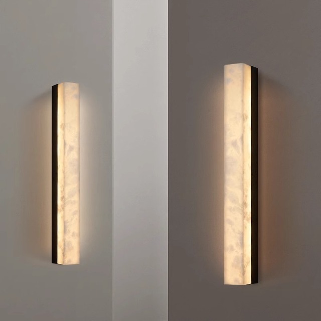 Nordic Hotel Bedroom Corridor Alabaster White Lampshade Strip Natural Marble Stone Wall Sconces Lights Indoor Copper Wall Lamps