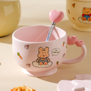High Value Cartoon Ceramic <b>Mug</b> with Lid Cute Student Couple and Girl Souvenir Coffee Cup Dinnerware <b>Sets</b> - Product Image 4
