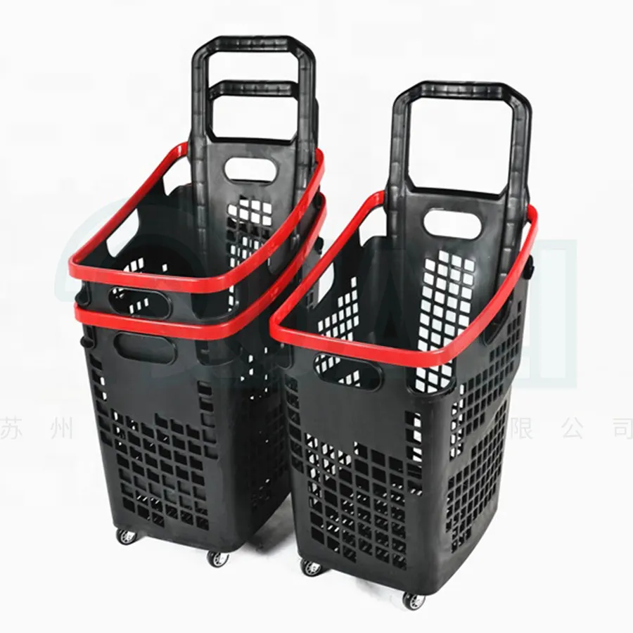 2022 New Style Plastic Shopping Basket Premium Trolley Basket Roller Basket com quatro rodas