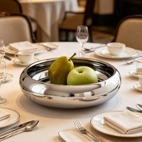 Plateau de service rond en acier inoxydable poli miroir pour la maison, la cuisine, le comptoir, la présentation de fruits et de collations