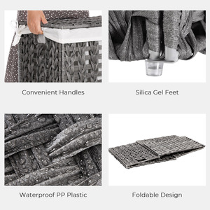 Laundry Hampers SONGMICS PP Rattan Laundry Basket With Lid Dirty Clothes Organizer Plastic Storage Basket Foldable Laundry Basket Hampers
