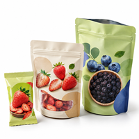 Sacs d'emballage en plastique de qualité alimentaire imprimés avec logo personnalisé, pour fruits lyophilisés (fraises), avec fenêtre