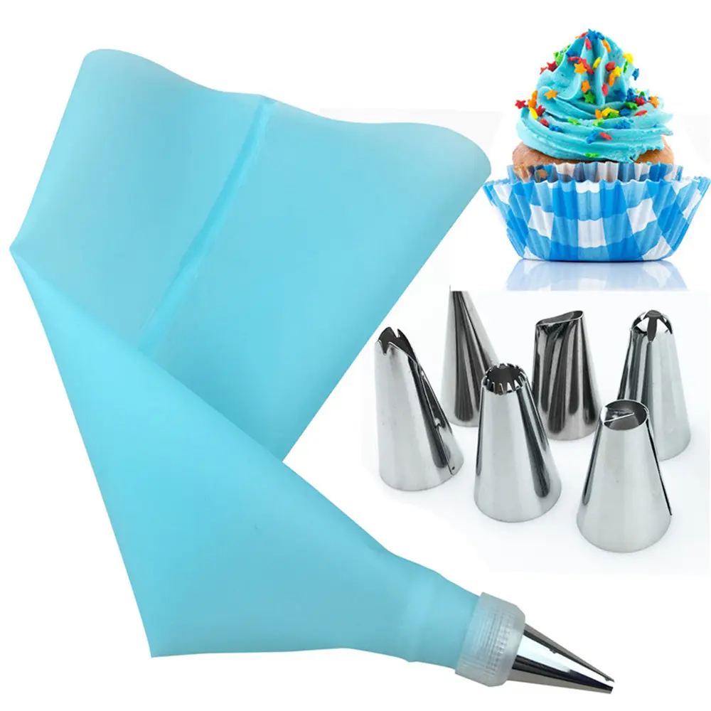 Silicone Kitchen Accessories Icing Piping Cream Pastry Bag Stainless Steel Nozzle Set DIY Cake Decorating Tips