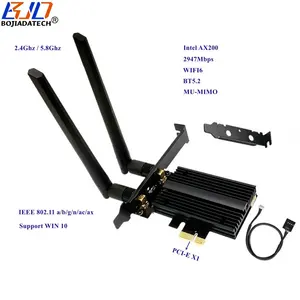 工厂批发2974Mbps 2.4Ghz 5.8Ghz桌面Wifi适配器PCI-E X1无线局网卡2天线mu-mimo BT5.2 WIFI6 AX200