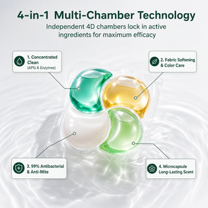 Capsules de lessive 4-en-1 4D multi-chambres, parfum longue durée, nettoyage en profondeur, antibactériennes, liquides, OEM ODM - Product Image 2