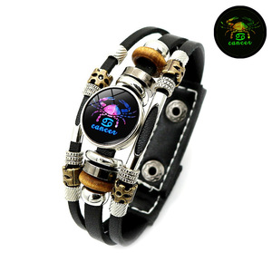 Pulsera del horóscopo de cuero PU con signo del zodiaco que brilla en la oscuridad, Aries, Tauro, Géminis, Leo, Virgo, Libra, Escorpio, Sagitario - Product Image 4