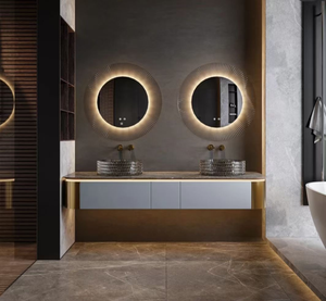 Mueble de Baño Clásico para Apartamento, con Pantalla de Tiempo, Interruptor Táctil, Montado en la Pared, Rectangular, de Mármol, Cerámica, Vidrio Acrílico - Product Image 1