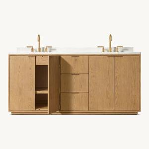 Современный туалетный столик из натурального дерева для ванной комнаты с водостойкой и одной раковиной, мраморная столешница, большие ящики для хранения для отелей, вилл - Product Image 6