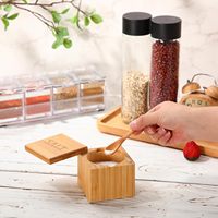 Boîte à sel en bambou, organiseur d'épices, ustensiles de cuisine, boîte à épices en bambou, salière en bambou avec couvercle magnétique pivotant et cuillère