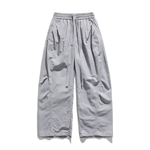 Customized logo Summer lazy wind Joker simple machete pants <b>elastic</b> waist <b>lace</b> loose profile casual pants men breathable cool - Product Image 2