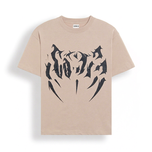<b>Men's</b> Beige Short Sleeve T-Shirt Black Other Regular Fit <b>Turtleneck</b> Street Style Jersey Cotton Cartoon Pattern Breathable 280g - Product Image 1