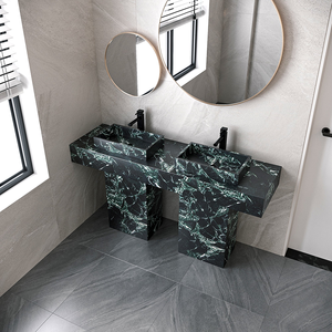 Lavabo a colonna in marmo a strati di lusso Dream Home, lavabo da bagno autoportante in pietra naturale massiccia - Product Image 6