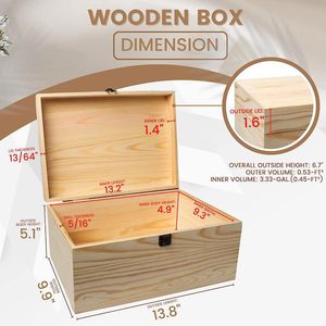 Caja de madera sin terminar, rectangular, 17 cm de alto, material natural, para manualidades y almacenamiento. - Product Image 3