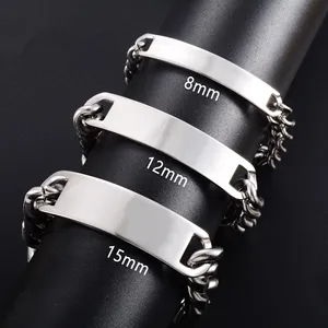 Pulsera de Acero Inoxidable de 22cm con Etiqueta en Blanco para Hombre y Mujer, Estilo Punk, Brazalete Curvo con Barra, Cadena Cubana, Joyería Metálica - Product Image 2