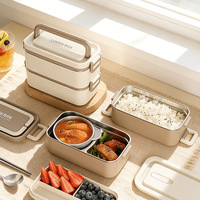 Boîte à lunch isotherme en acier inoxydable, compatible micro-ondes, grande capacité, à trois compartiments superposés avec couvercles, pour les employés de bureau
