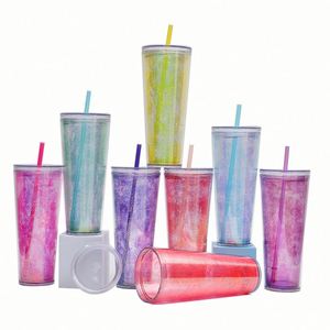 Vaso de Plástico Rosa Iridiscente de Doble Pared y Gran Capacidad (26 oz) con Pajita - Product Image 1