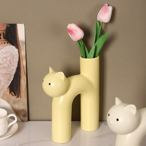 Jarrón de Cerámica con Forma de Gato, Estilo Moderno y Minimalista, Decoración de Escritorio, Pequeño Contenedor para Flores - Product Image 2