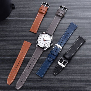 Bracelet de montre en cuir de vache véritable avec logo personnalisé, 18 mm, 20 mm, 22 mm, à libération rapide, surpiqûres contrastées, bracelet de remplacement - Product Image 1