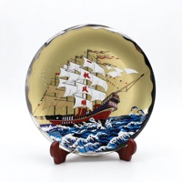 Plaque de récompense en métal avec logo personnalisé, cuivre antique, bronze, 2D, 3D, ronde, bateau à voile, plaques souvenir avec support en bois