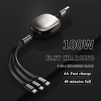 Câble USB rétractable 3 en 1 100W 6A, charge rapide, multifonction, type C, micro-chargeur, cordon pour iPhone, Huawei, utilisation en voiture