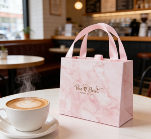 Pink Marble-<b>Patterned</b> Durable Paperboard Gift Box with Handle-Vietnam for Certified Recyclable Custom Size for Supermarket Use - Product Image 4