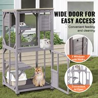 Enclos pour chat en bois à 3 niveaux, enclos pour oiseaux, hamsters, lapins avec roues, boîte de repos, toit imperméable, fenêtres/portes, plateau amovible